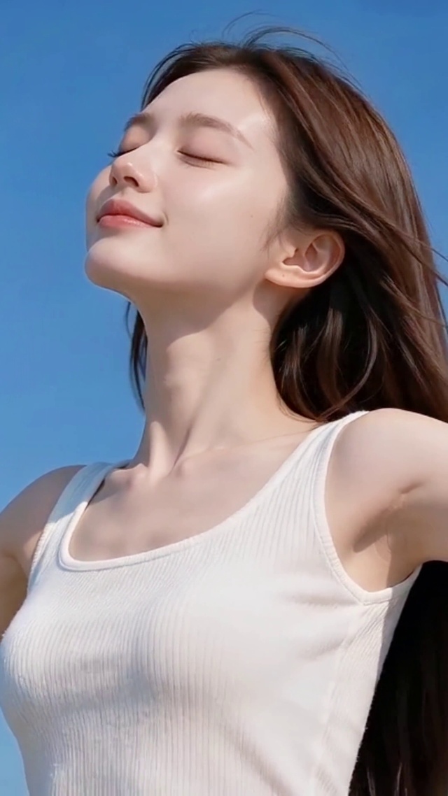 蓝天下感受清风的少女