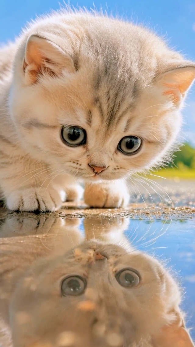 猫咪眼里的蓝天倒影