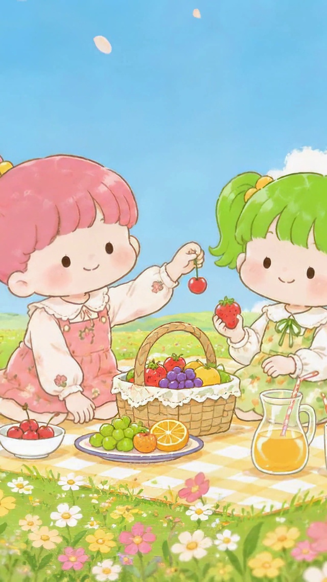 春日草地野餐可爱少女