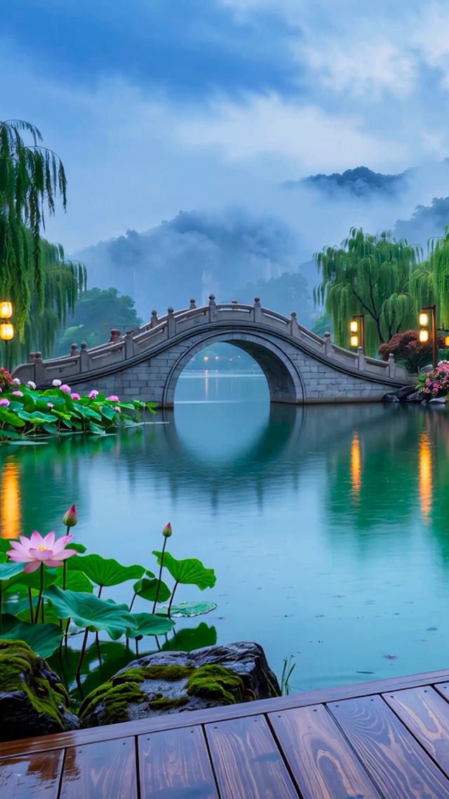 山水园林雨景