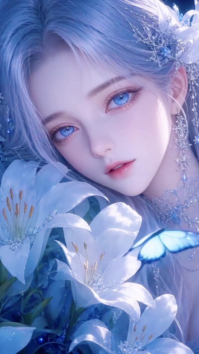蓝蝶白裙美人