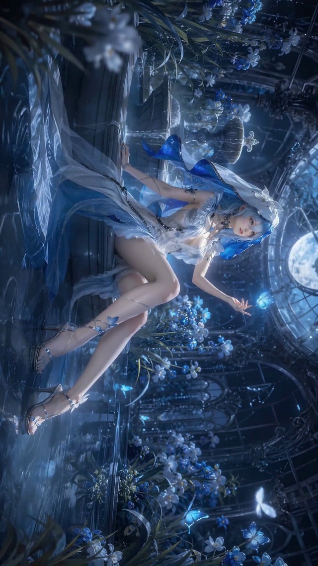 蓝调月夜花房蓝发美少女