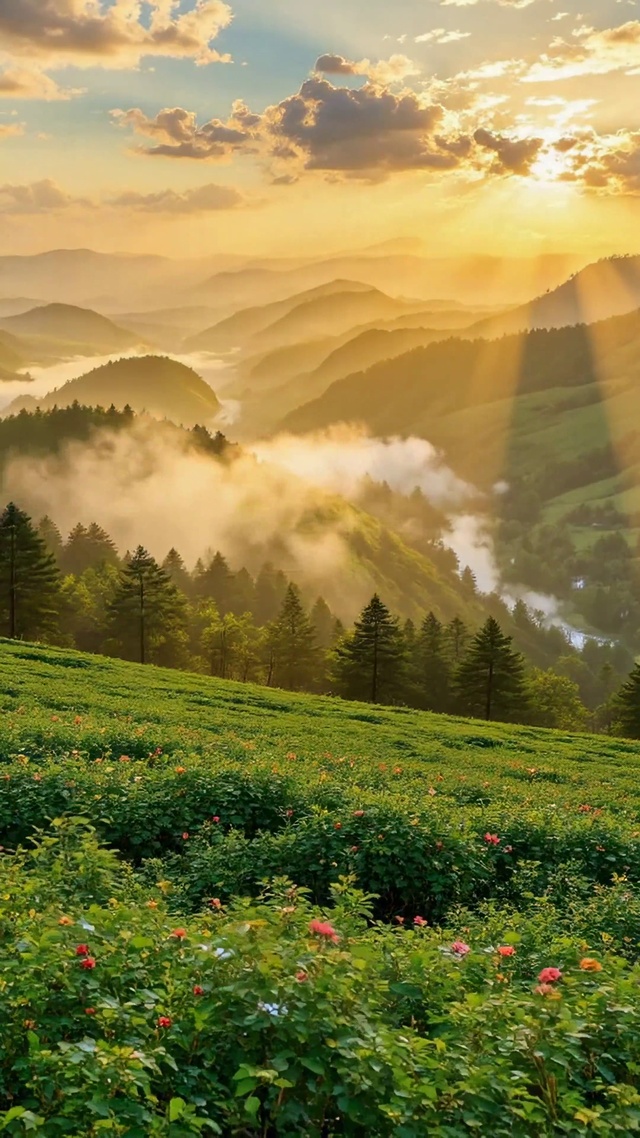 晨曦绿野山谷治愈风景