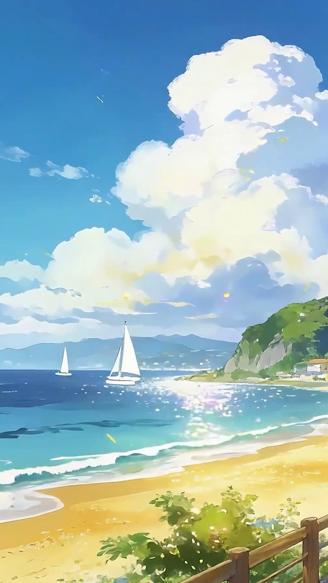 蓝天白云树木海景