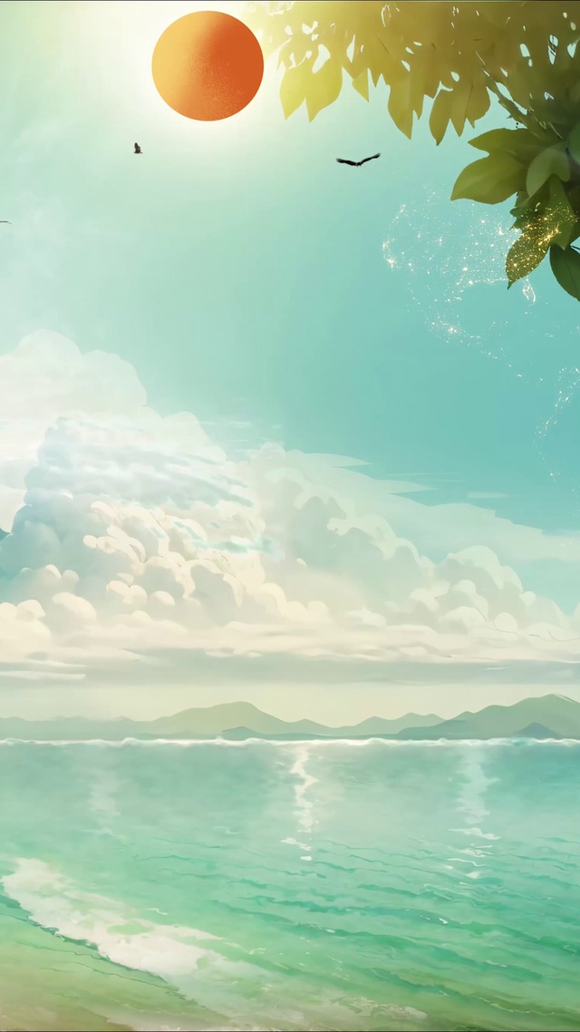 唯美大海沙滩蓝天白云