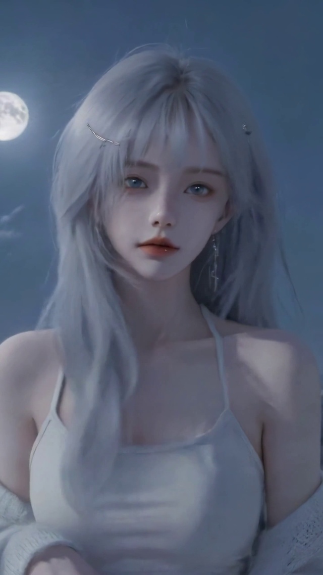 纯欲月夜天台银发少女
