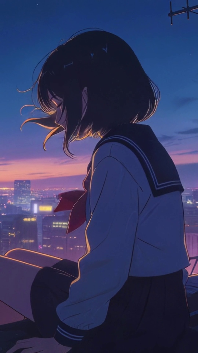 夜晚的天台循环壁纸