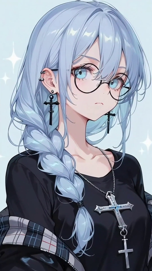 蓝发眼镜少女