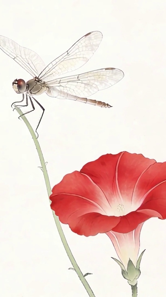 喇叭花上蜻蜓
