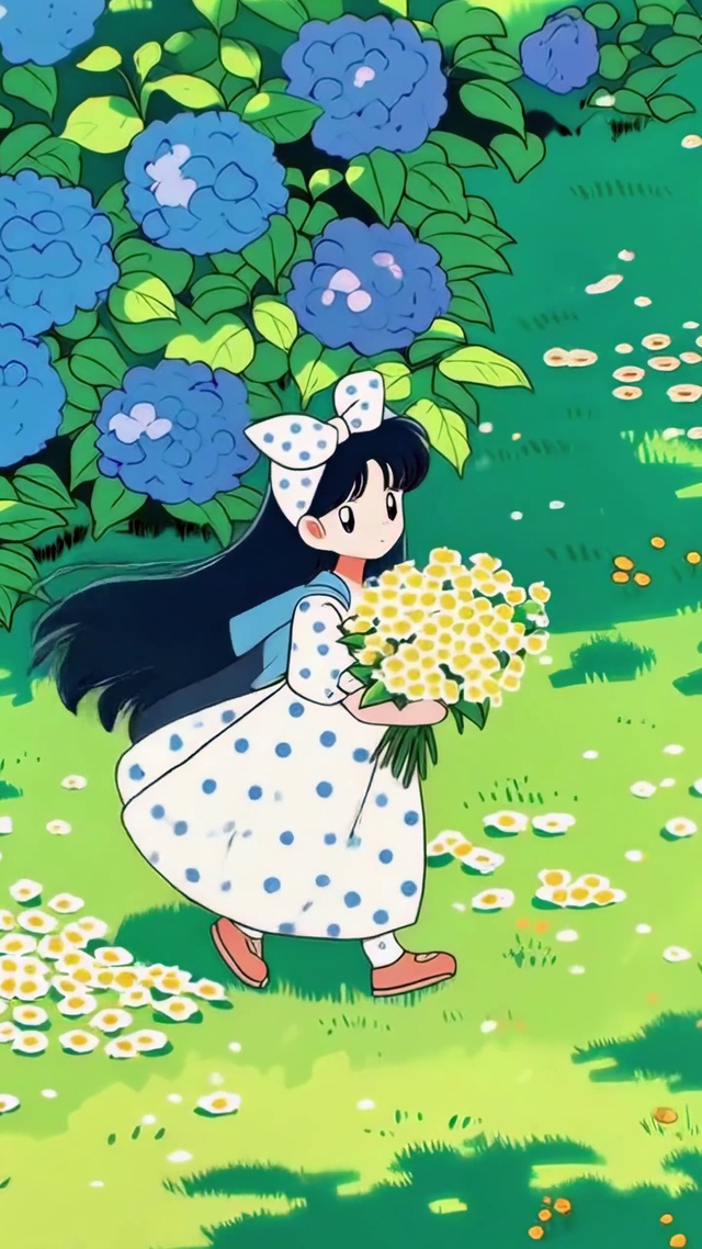 绣球花径的捧花少女