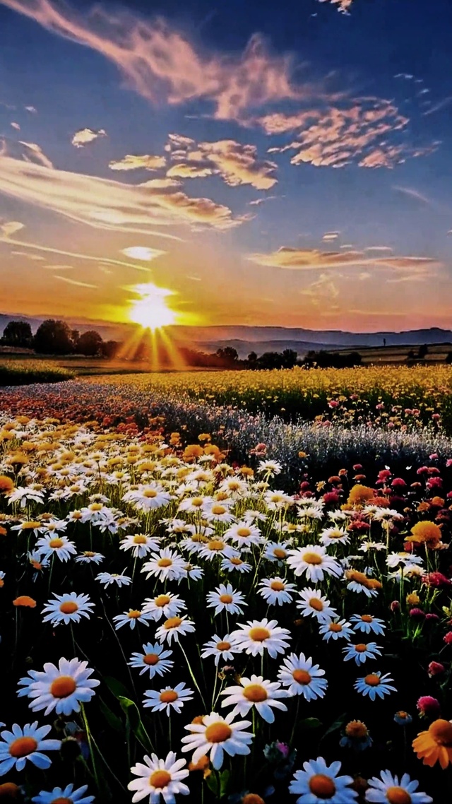 夕阳下的花海