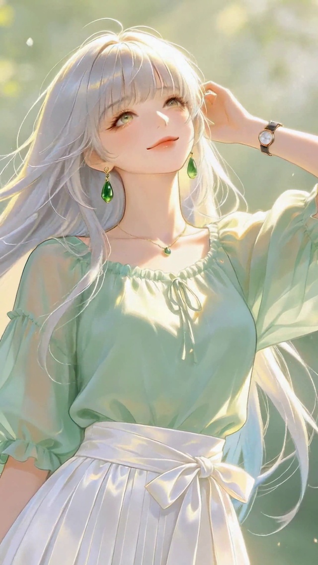 春日微风里的银发少女