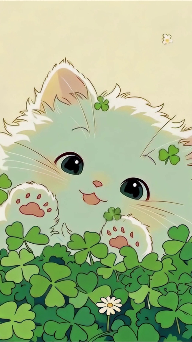 萌猫草地春景