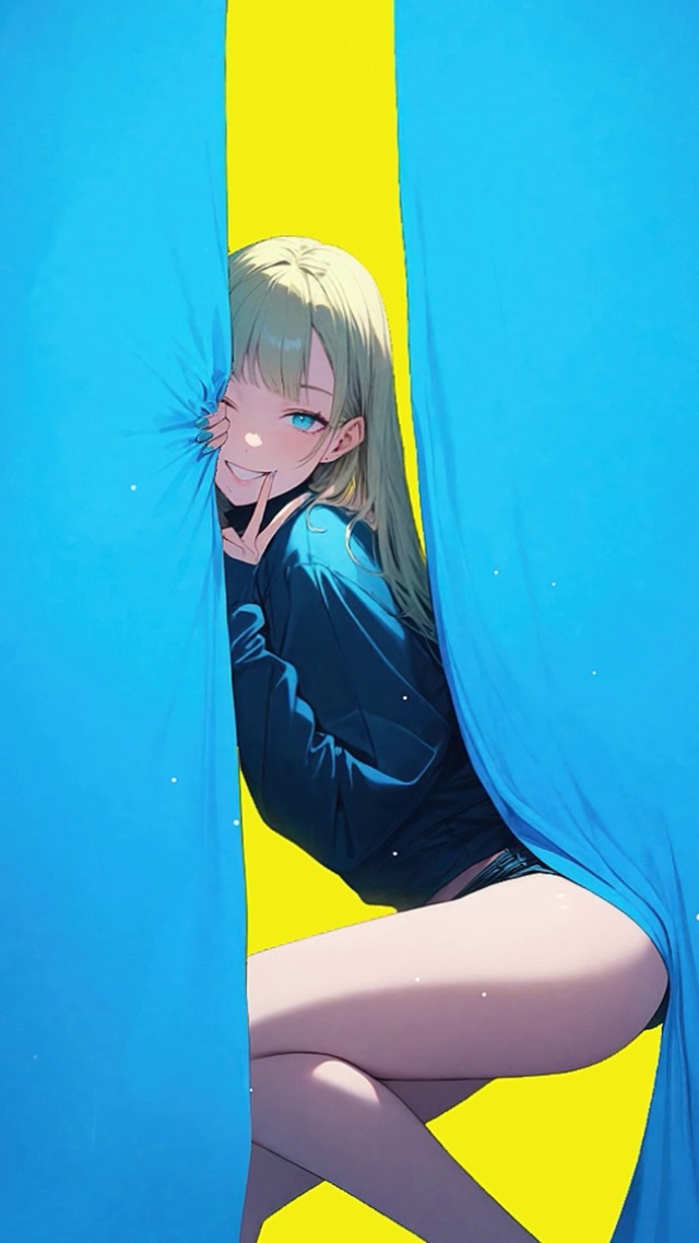 蓝色窗帘少女