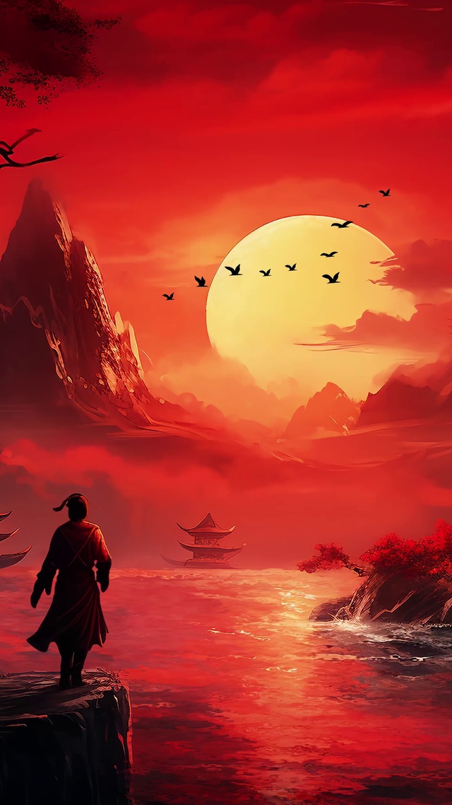 国风水墨夕阳红
