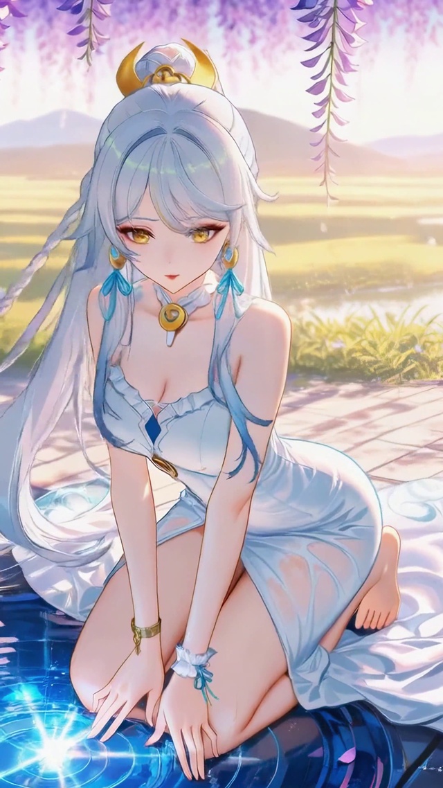 紫藤花下白裙少女兹白