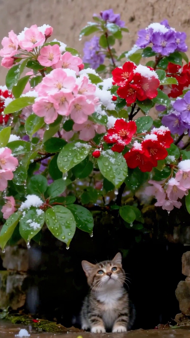 雪中花影小猫