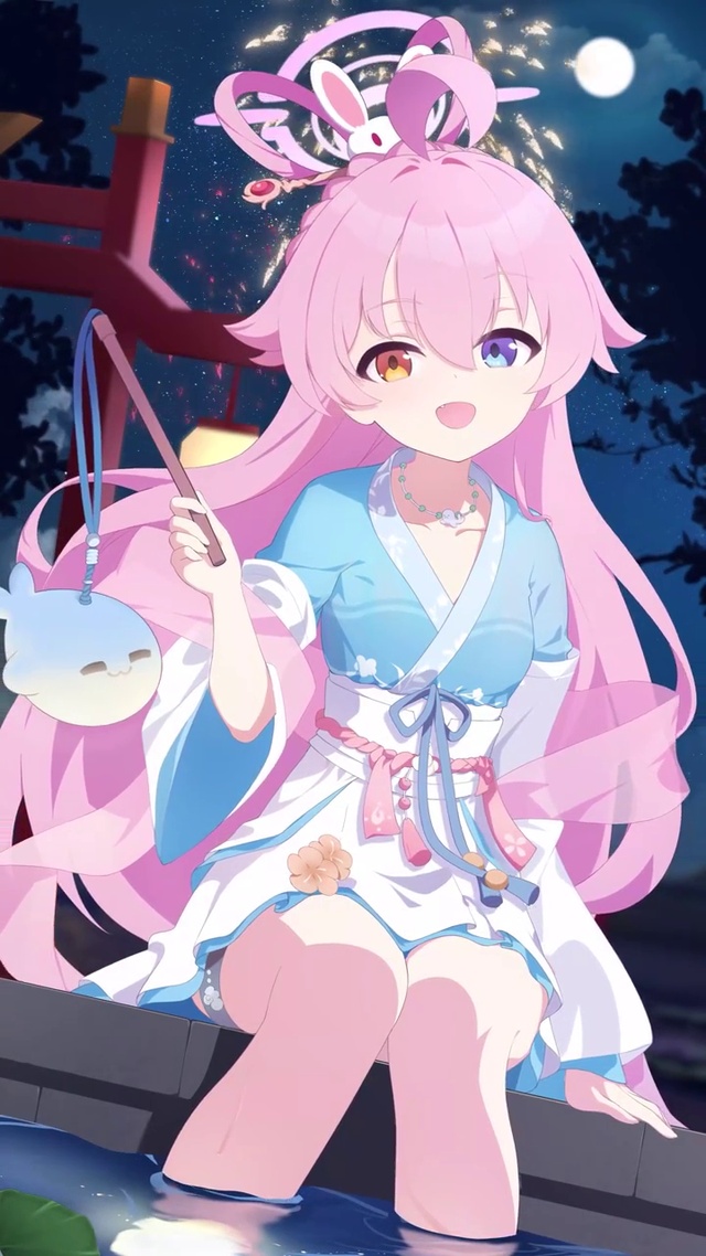 夜晚中可爱的古风动漫少女