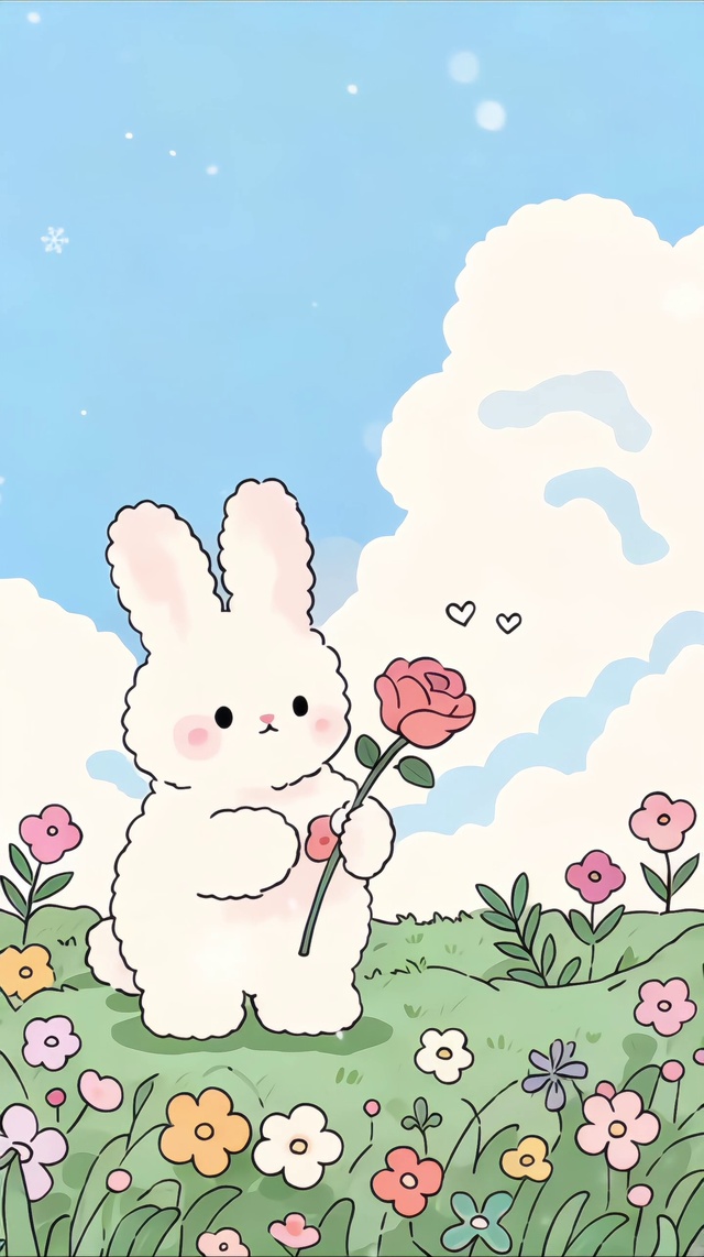 小清新可爱兔兔玫瑰