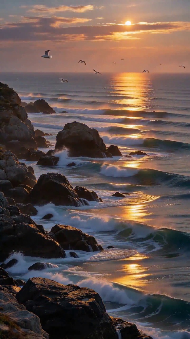 霞光海岸礁石（海屿落日风景）
