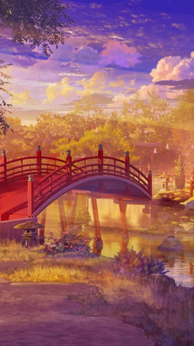 唯美夕阳日式公园