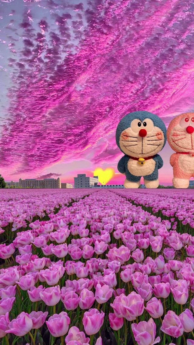 粉色晚霞 花海  4K高清壁纸