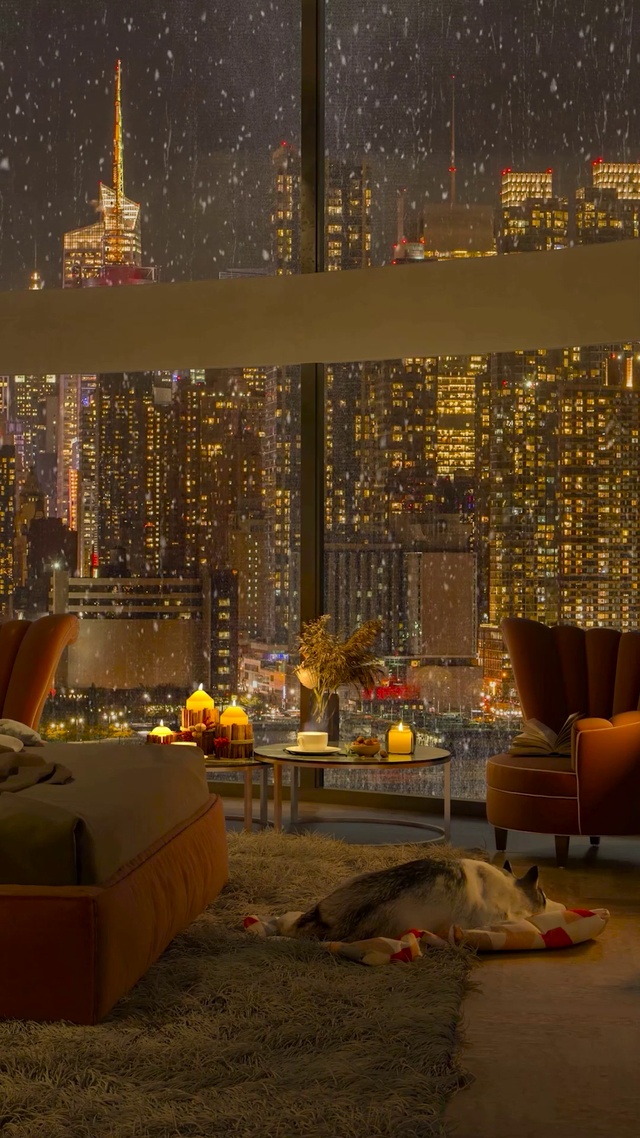 唯美雪夜都市房间