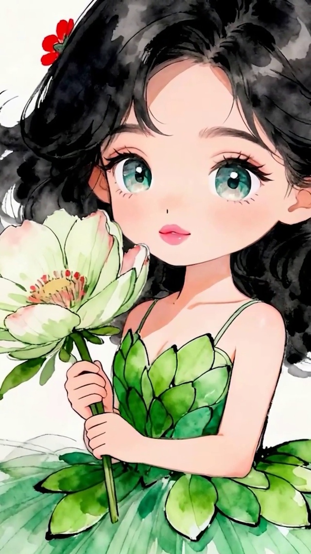 拿着 花女孩