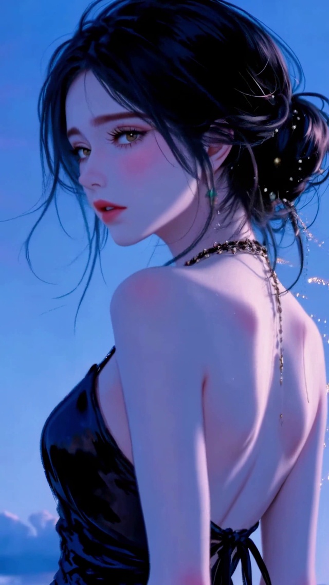 黑裙少女的侧影