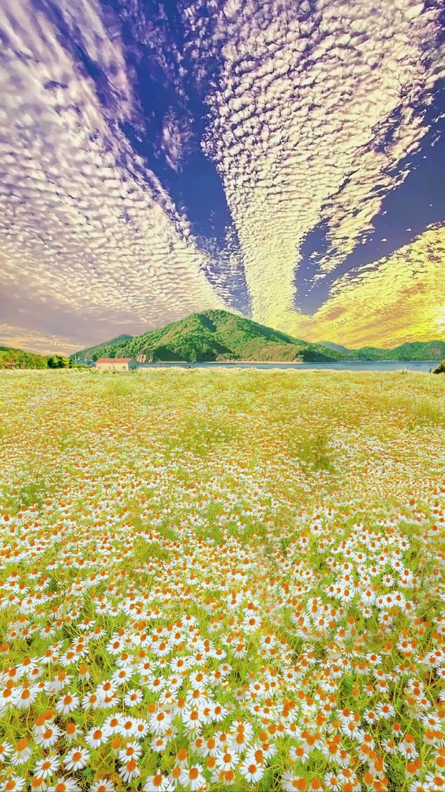 晚霞雏菊花海