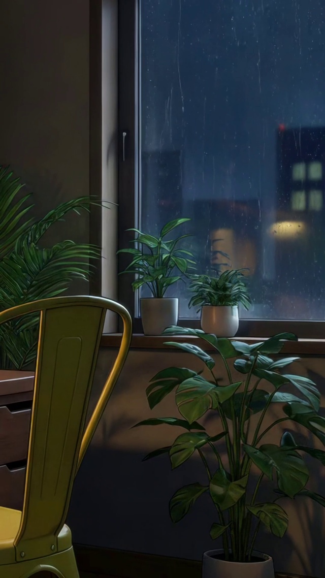 雨夜窗灯