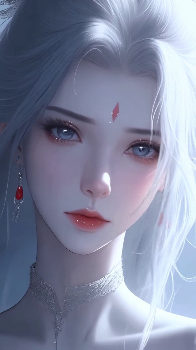 初冬雪天白发古风美人