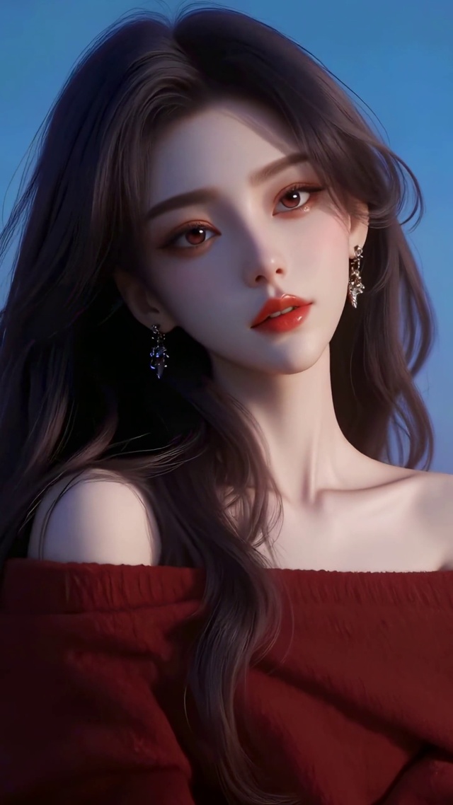 暮色海边少女