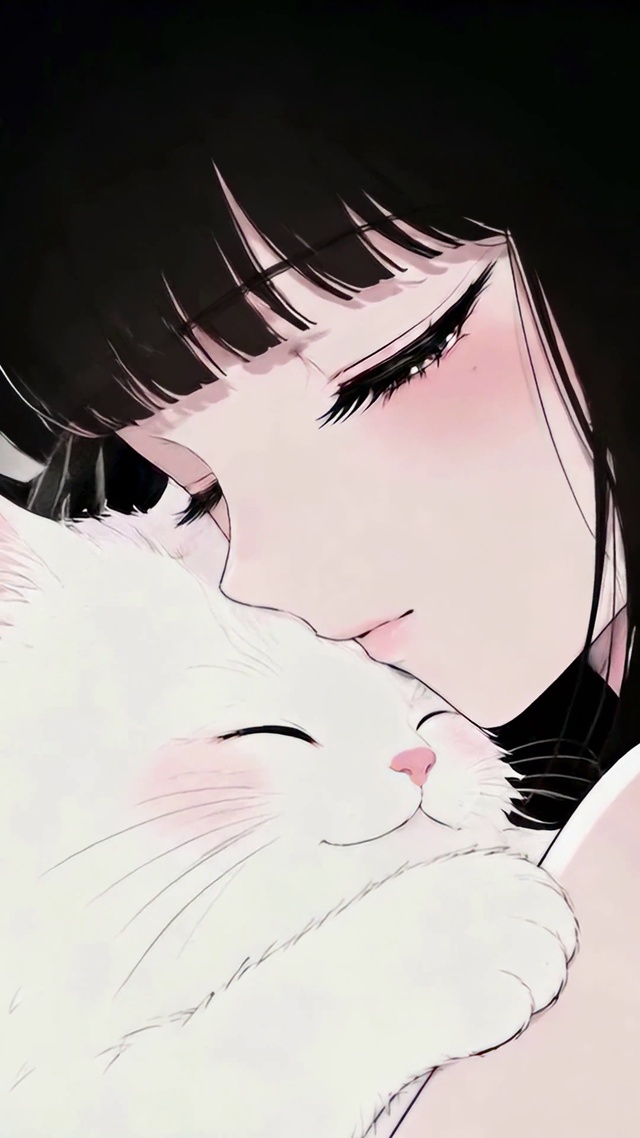 抱猫的黑发美少女