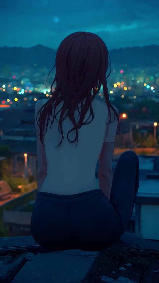 夜晚的城市少女