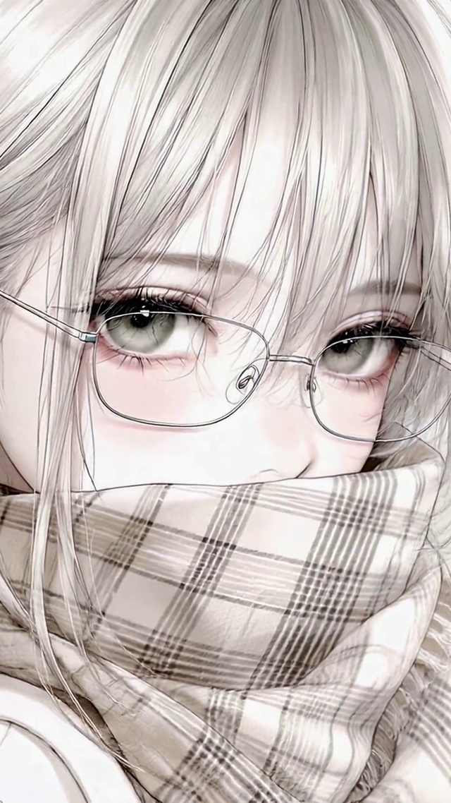 银发眼镜二次元美少女
