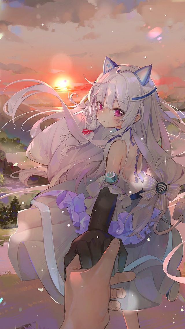 晚霞牵手少女