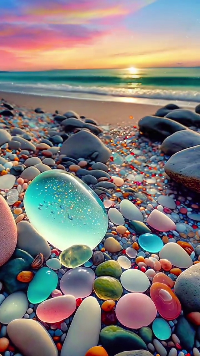 夕阳下的浪漫沙滩