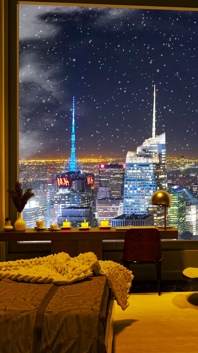 唯美雪夜都市房间