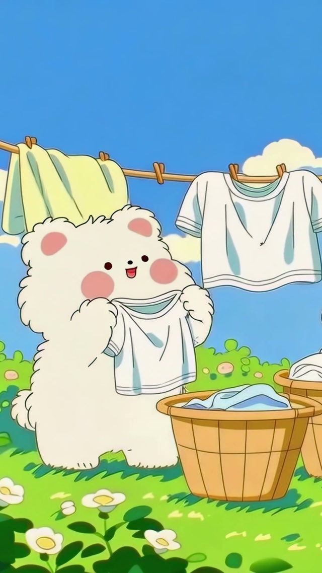 草地上的晾衣小熊