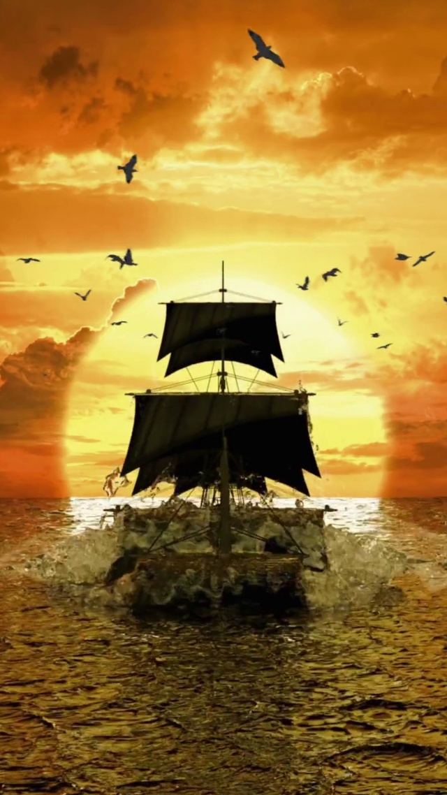 治愈的日落大海和帆船