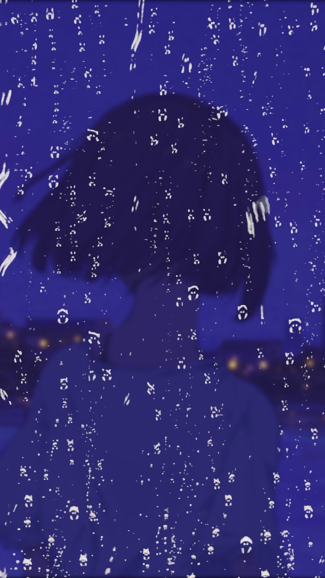 夜晚湖边治愈少女 护眼玻璃雨