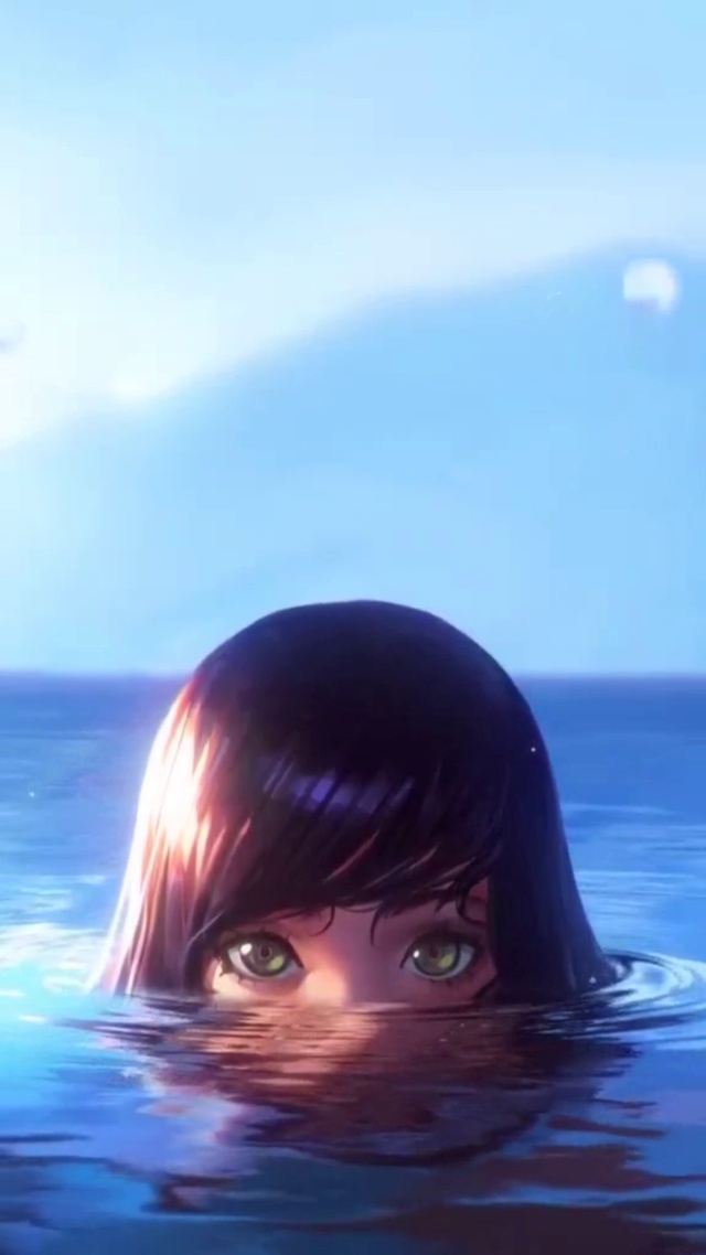 水中的害羞少女