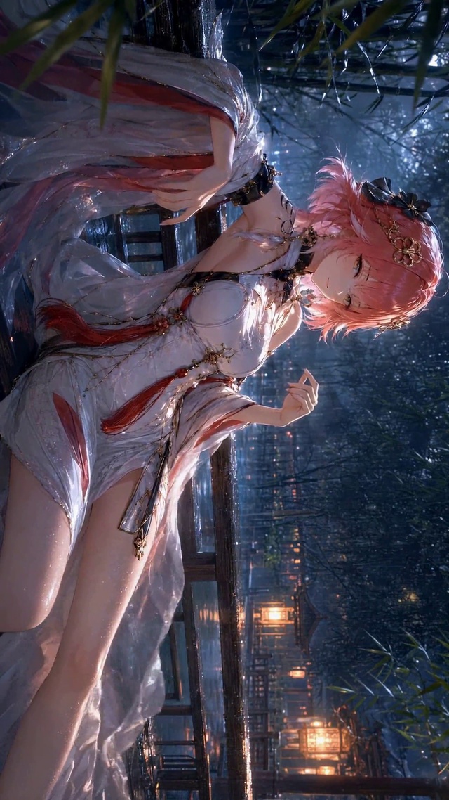 雨夜古风粉发美少女