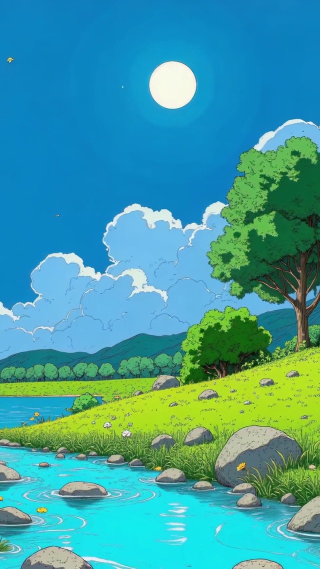 吉卜力风河边月色