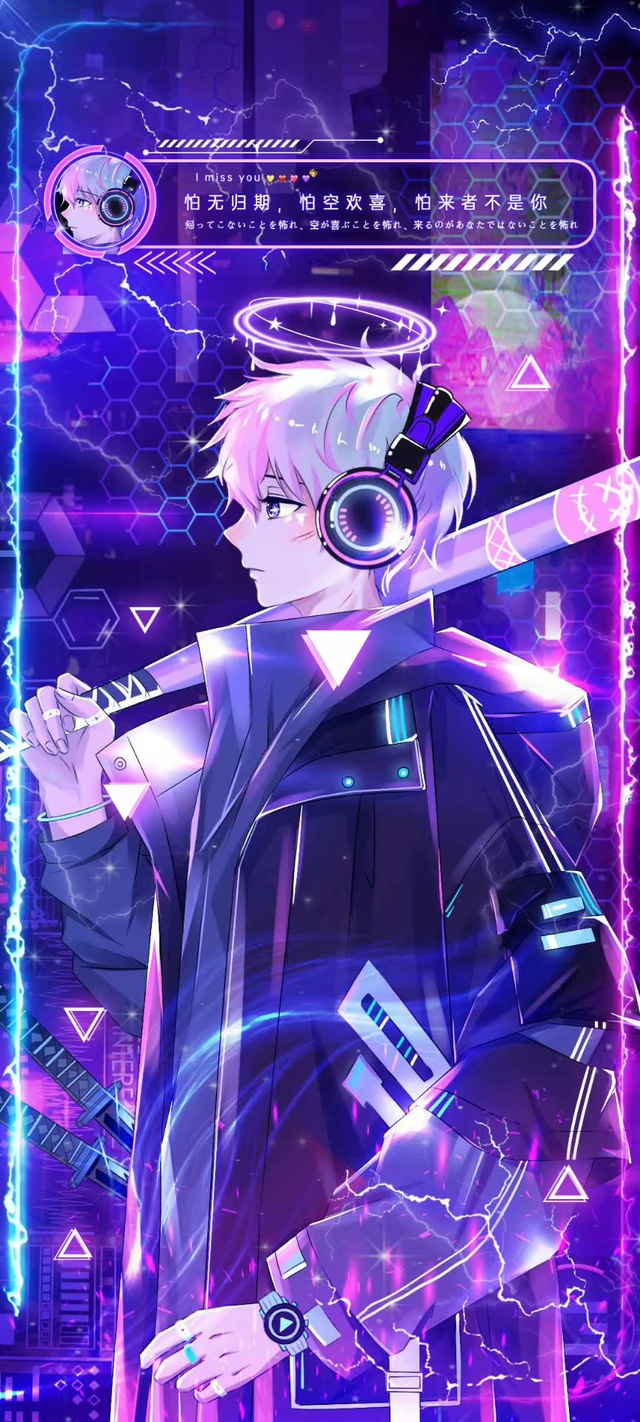 赛博朋克紫色科技少年等你归来