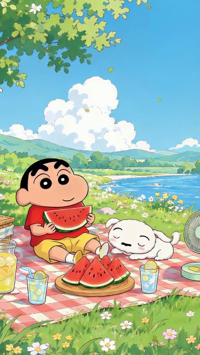 蜡笔小新夏日河边野餐