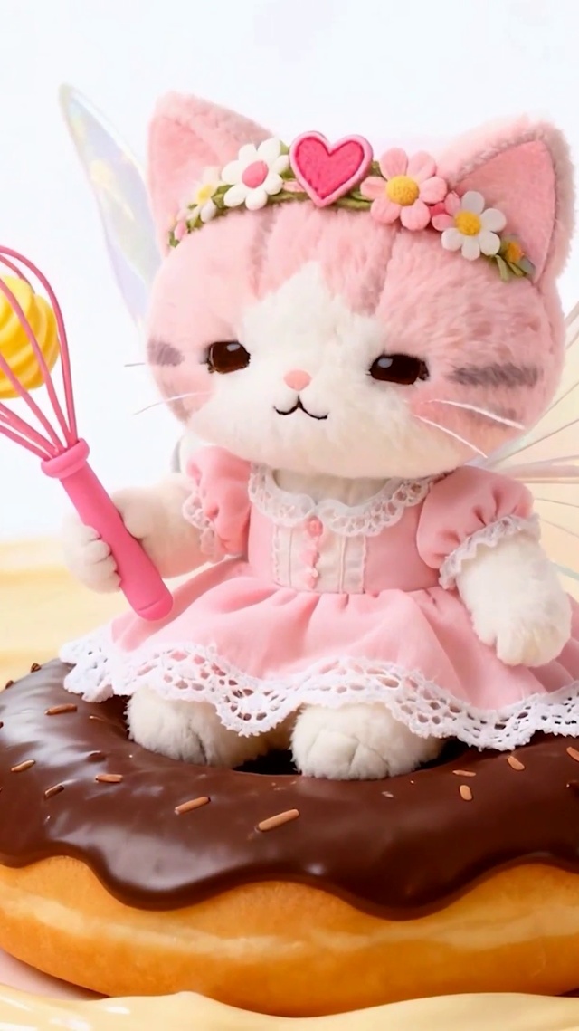 坐在甜甜圈可爱猫咪