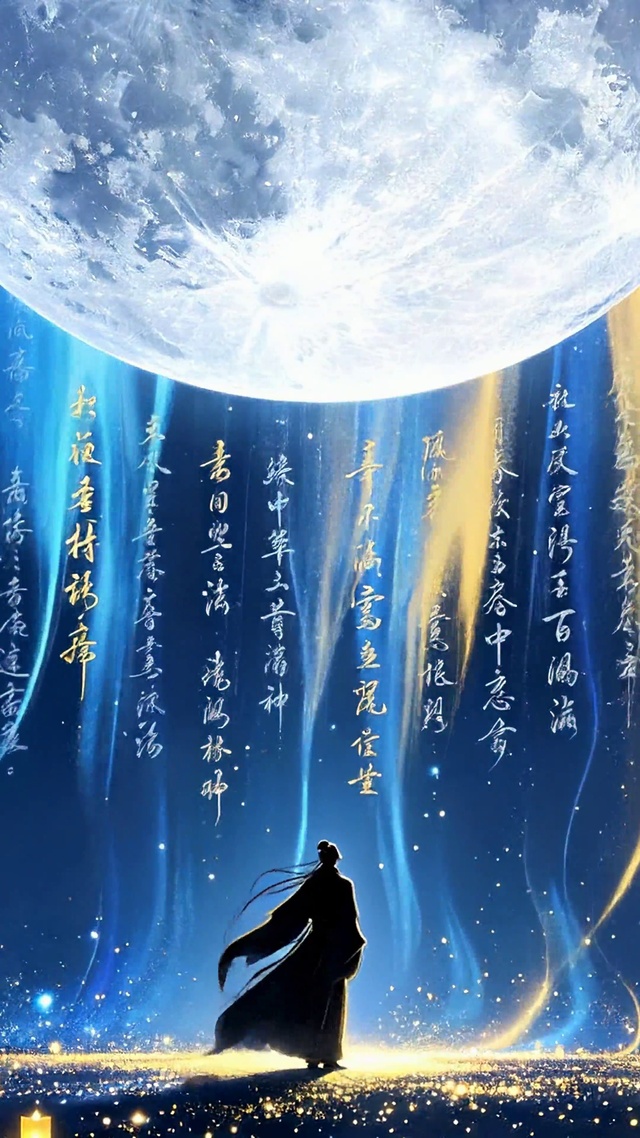 月夜星空下的古风旅人