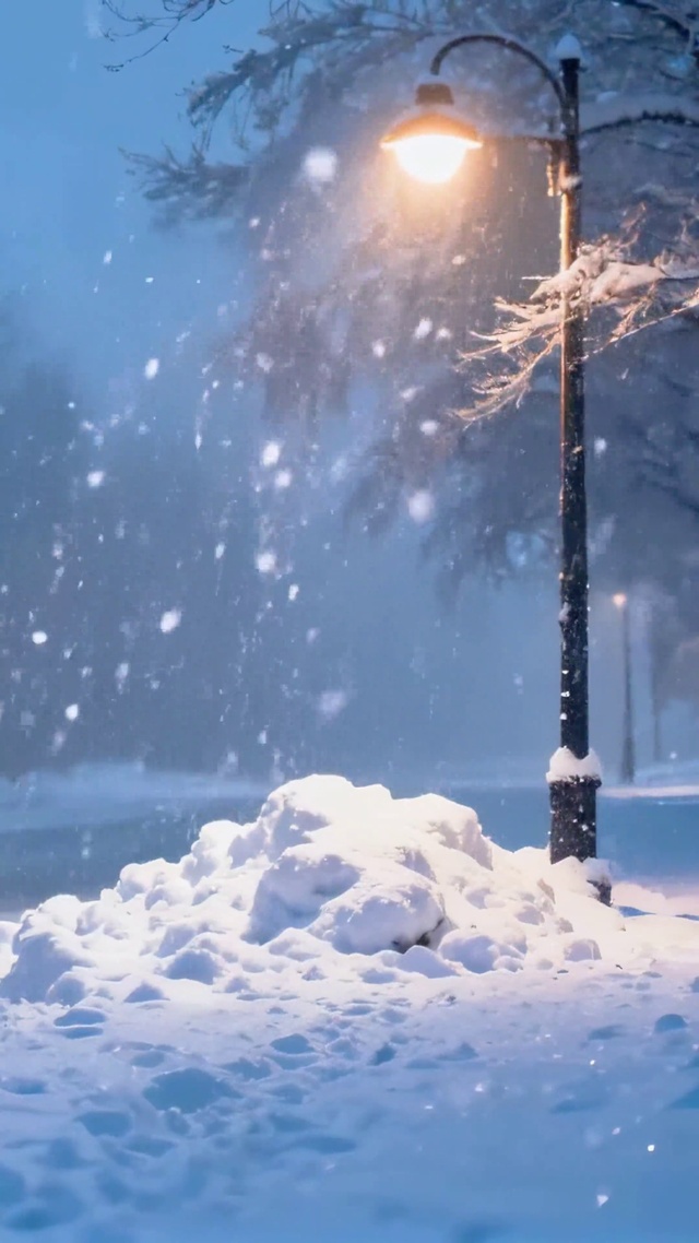 冬夜雪景路灯